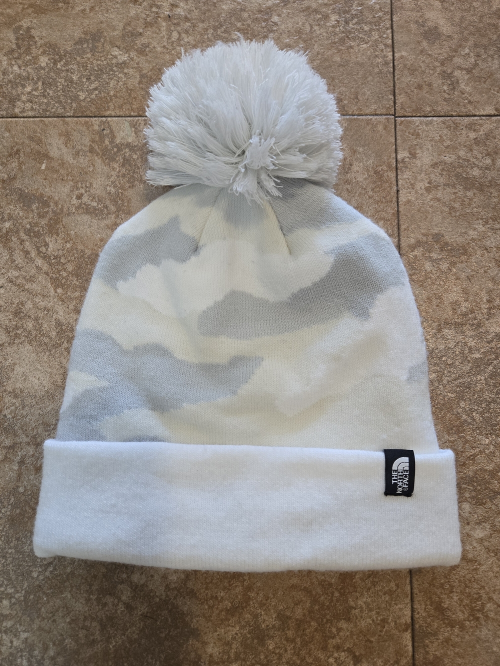 The North Face White & Light Gray Pom Beanie